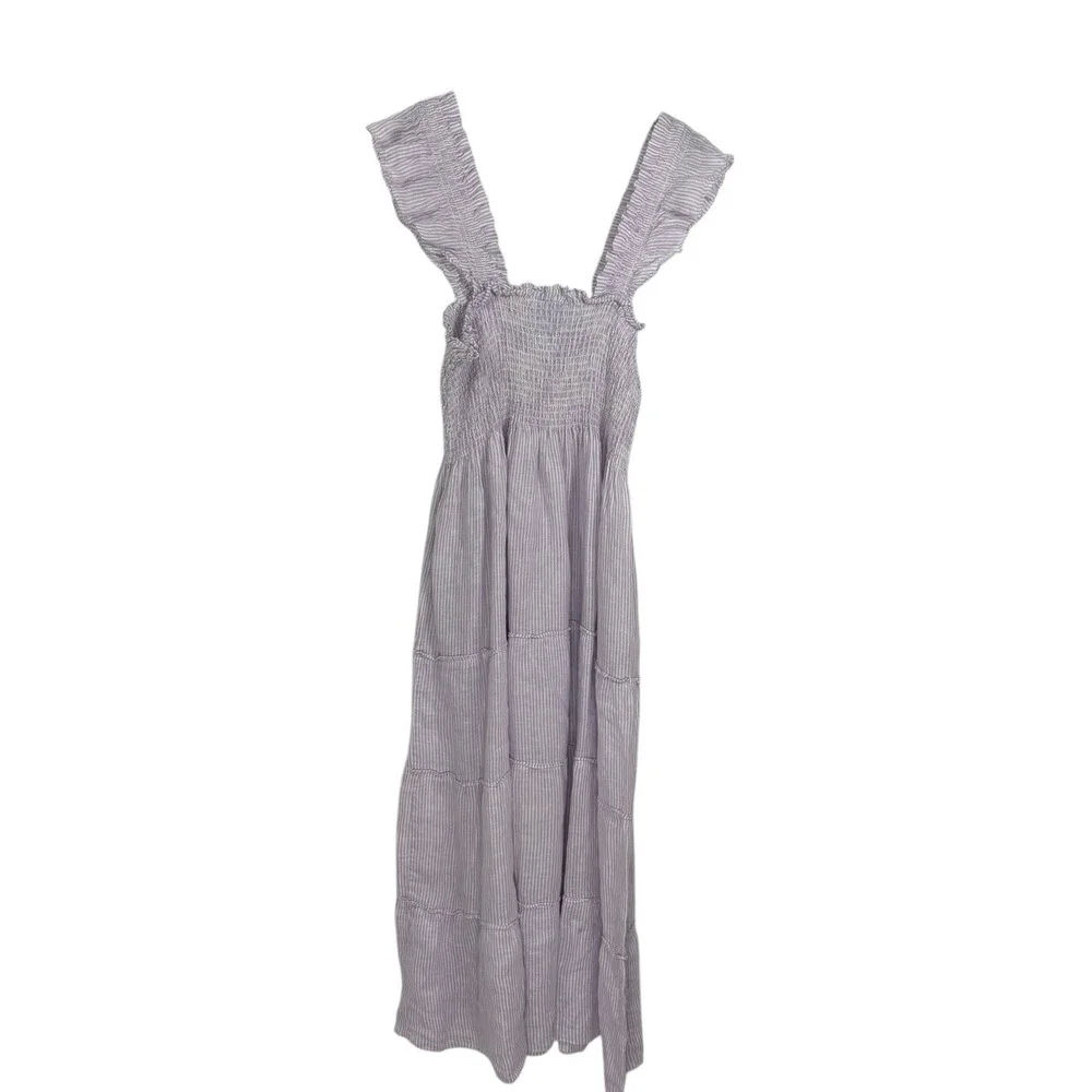 Hill House Home Ellie Nap Dress Lilac Stripe Linen Smocked Tiered Pockets XL - Picture 5 of 11